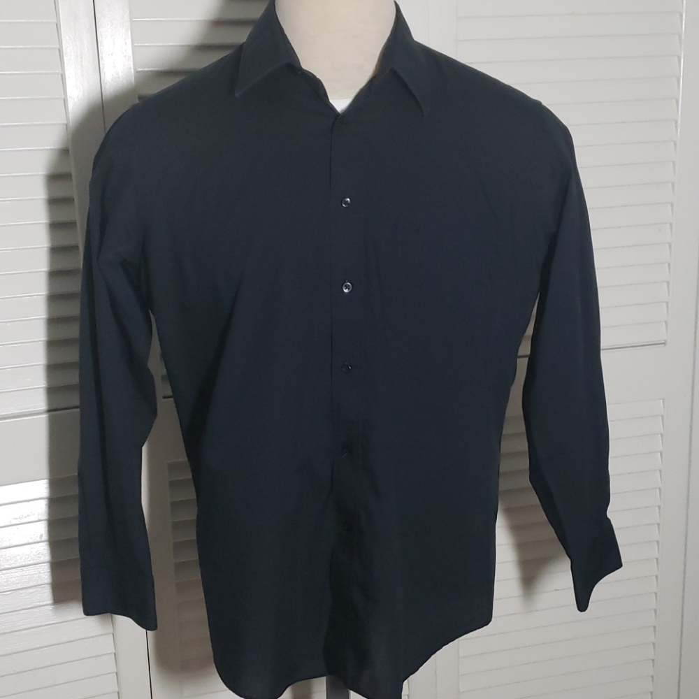 Pierre Cardin Men's Black LS Dress Shirt Large